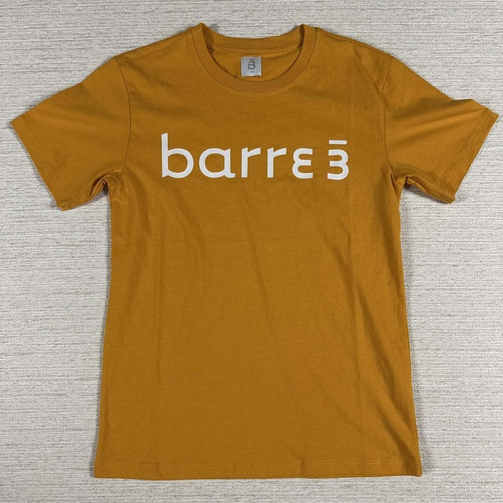 Barre3 Logo Graphic T Shirt 100% Cotton Crew Neck Mustard XS Yoga Fitness Gym